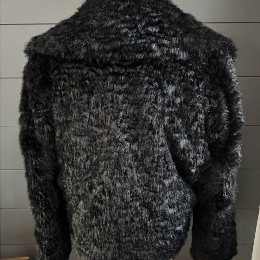 Topshop Faux Fur Black Zip up Teddy Jacket US Size 6 w/Front Pockets - Picture 3 of 9